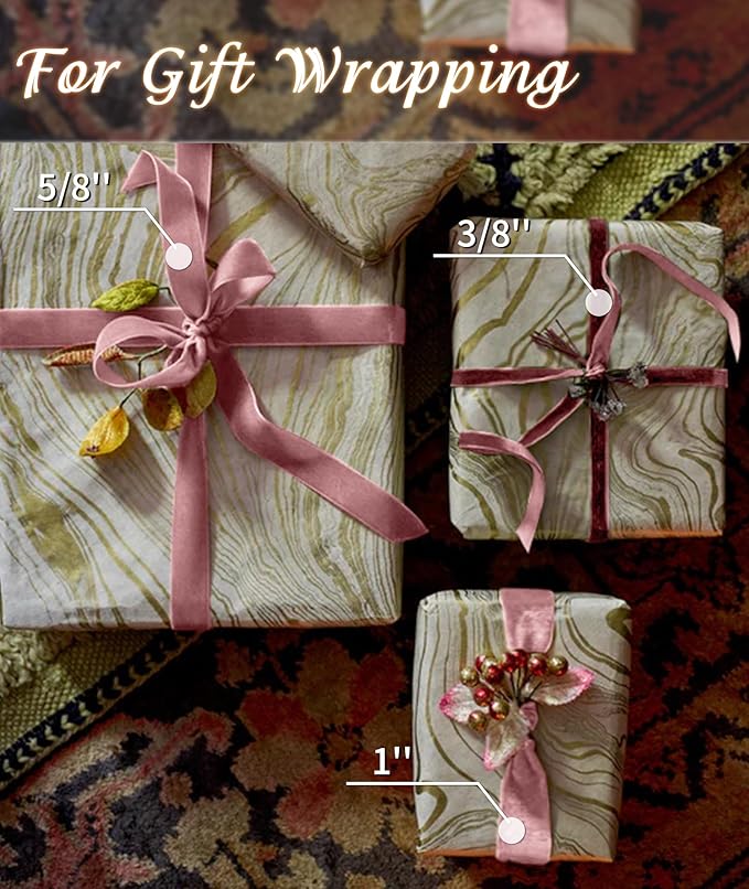 Pink Velvet Ribbon 1'' 25 Yards for Christmas Tree, Gift Wrapping, Flower Bouquet, Wreath Decorations, Bow Making