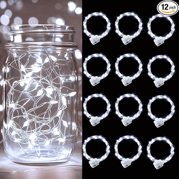 pozzolanas 12 Pack White Battery Operated String Lights - 7ft Waterproof Fairy Lights with 20 LEDs for Home, Mason Jar, Party, Wedding, Halloween, Christmas Decorations