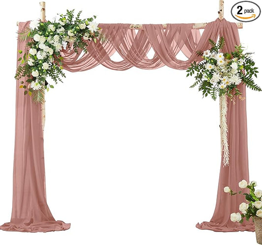 VACVELT Wedding Arch Draping Fabric Dusty Rose Chiffon, 2 Panels Sheer Drapes 30 Inch x 20ft Chiffon Backdrop Curtain Decor, Outdoor Sheer Drapery for Ceremony Party