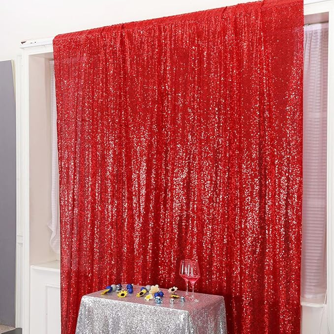 Eternal Beauty Red Sequin Backdrop, 7x7 Ft Glitter Background Curtains for Christmas Shimmer Photography Party Wedding Birthday Back Drop Decor
