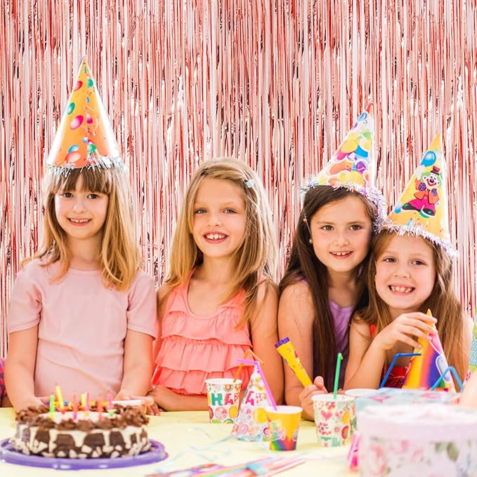 3 Pack 3.3x8.2 Feet Rose Gold Foil Fringe Backdrop Curtains, Tinsel Streamers Birthday Party Decorations, Fringe Backdrop for Graduation, Baby Shower, Gender Reveal, Disco Party