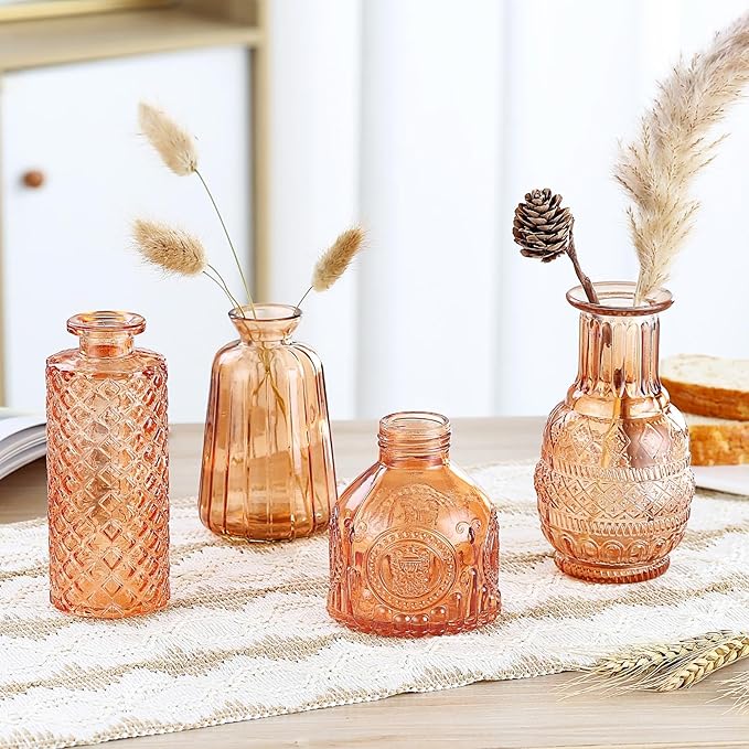 Bud Vases15 Pcs for Centerpieces Wedding,Flower Vases in Bulk for Rustic Home Decor,Small Vases for Wedding,Mother's Day,Graduation,Christmas,Birthday Party,Valentine's Day(Amber)