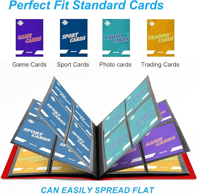 4 Pocket Card Binder for 160 Sleeves - Album for Trading, Sports, Baseball & Game Cards - Mini TCG Binder for MTG - Gift for Card Collector (Red)