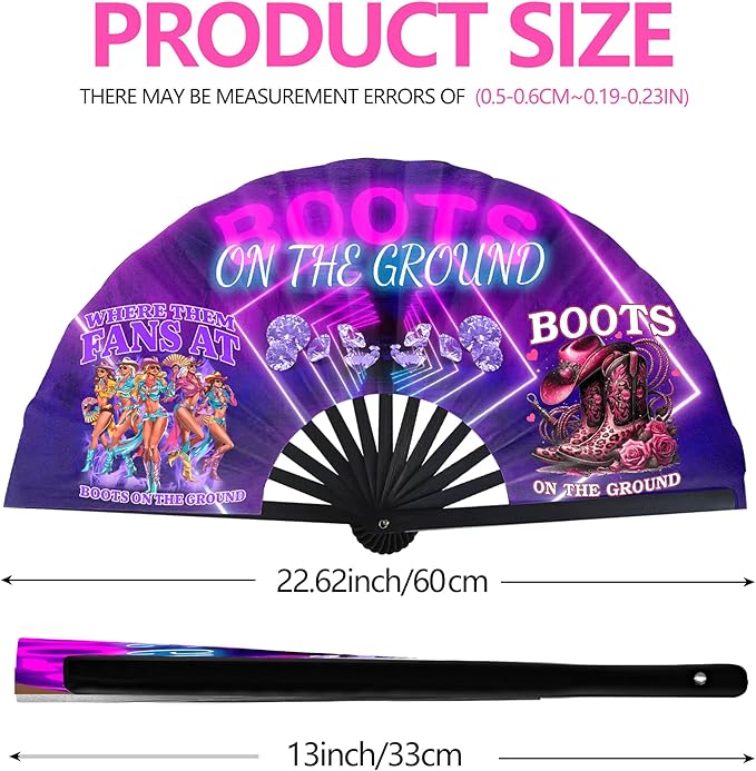 Boots On The Ground Hand Fan,Where Them Fans At Folding Fans,Clapping Clacking Fans For Line Dancing Unique Oriainal Pattern for Party Props Perfect Gifts for Line Dance Lover (Style 9)