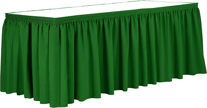 Ultimate Textile Pleat Polyester Fabric Table Skirt - Machine Washable Flame Resistant with Clips for Events, Weddings & Trade Shows, Cut & Sewn in Paterson, NJ - Emerald, 14' Shirred Pleat