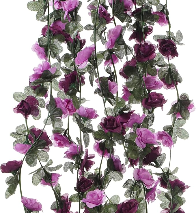 10 Pcs 82FT Flower Garland, Artificial Rose Garland Flowers Plants Fake Flower Hanging Rose Ivy, Birthday Party Valentine's Day Wedding Wall Arch Decor（Purple）