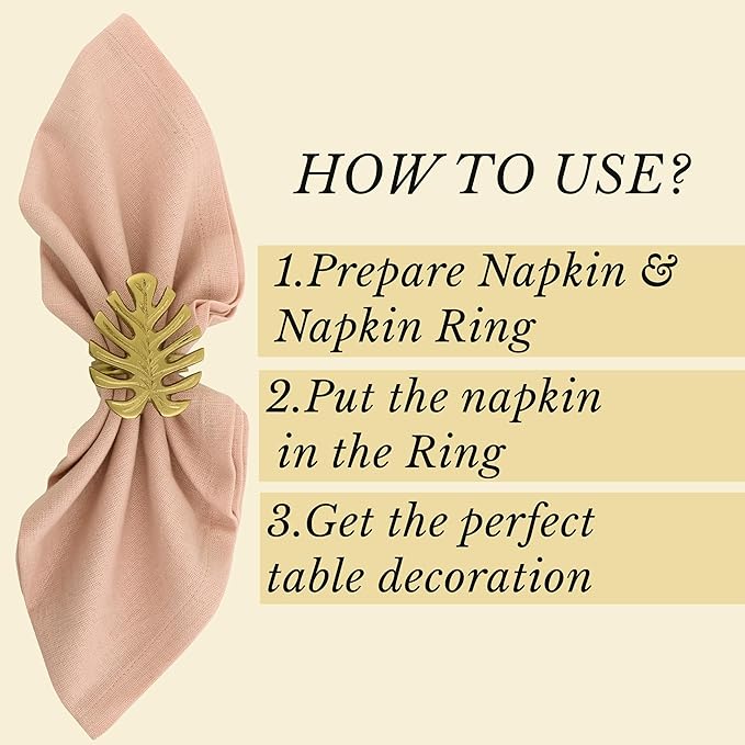 Napkin Rings Set of 12 Metal Napkin Holder Cuffs for Dinner Table Décor Monstera Leaf Farmhouse Modern Serviette Rings for Weddings, Parties, Receptions, Daily Use (Antique Gold) - ALPHA Living HOME