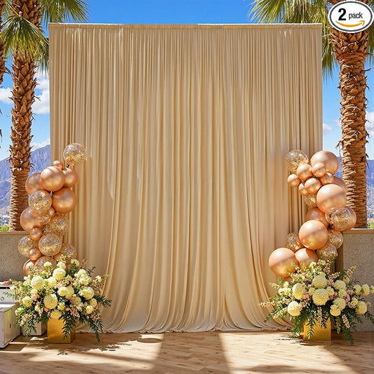 10×12 ft Wrinkle Free Beige Backdrop Curtain for Weddings Parties, 2 Panels 5×12ft Long Silky Polyester Photo Backdrop Drapes for Birthday Baby Shower Photography Background Cloth