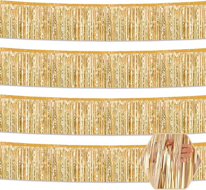 4 Pack 10 Feet Rainbow Foil Fringe Garland Metallic Tinsel Streamers Banner Wall Hanging Curtain Backdrop for Parade Floats, Wedding, Graduate, Mother's Day, Birthday Party Decoration