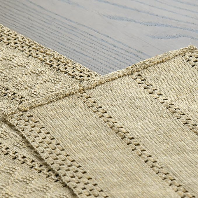 Artoid Mode Burlap Brown Farmhouse Woven Rustic Hollow Table Runner, Seasonal Holiday Hollow Kitchen Dining Table Decoration for Home Party Decor 12x120 Inch