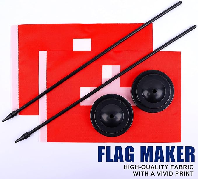 Switzerland Desk Flag 12" Solid Pole Deluxe Set Swiss Flags Banner Mini Small Switzerland Office Table Flags with Black Stand Base Desktop Decorations(2Pack)