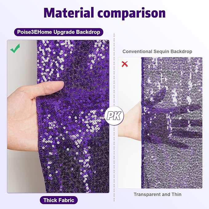 Poise3EHome 4x8ft Purple Sequin Backdrop, Upgrade Shimmer Backdrop for Wedding Christmas Party Photo Booths Event Decorations