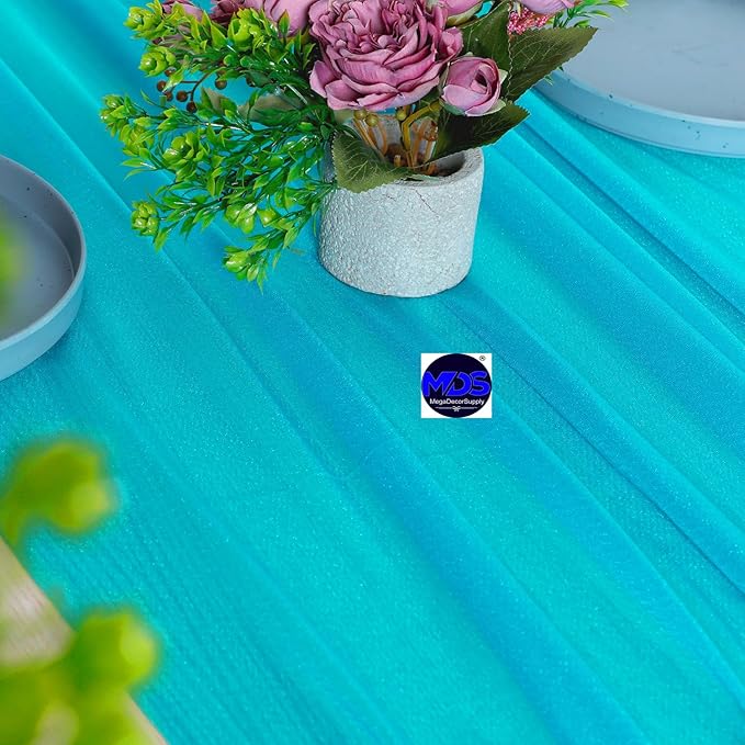 MDS Halloween Chiffon Table Runner - 25 Pack, 29 x 170 Inches, 14ft Each - Sheer Spooky Table Runners for Haunted House Parties, Trick-or-Treat Tables, Witchy Décor, Wedding & Events - Turquoise