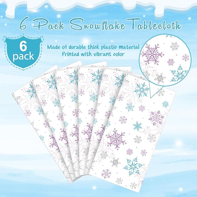 6 Pieces Christmas Snowflake Party Tablecloth Decorations,Plastic Purple and Blue Winter Wonderland Table Cover for Winter Christmas Birthday Holiday Party Decorations and Supplies,54x108 inch