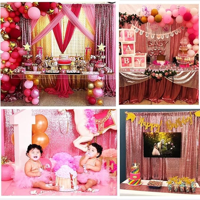 Poise3EHome Fuchsia Pink Sequin Backdrop Curtains, 4 PCS 3FT x 8FT Sequin Panels for Backdrop,Sequence Wedding Party Background Drapes