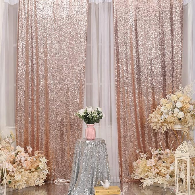 SquarePie Sequin Curtain 2 Panels 2FT x 8FT Rose Gold Backdrop Background for Wedding Party Christmas