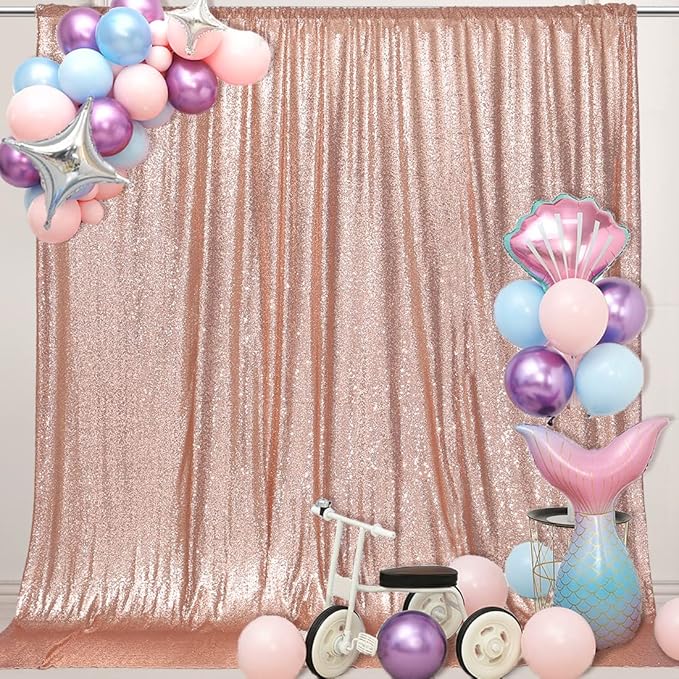 PartyDelight Rose Gold Sequin Backdrop Photography Curtain Special Events Party 8Ftx8 Ft