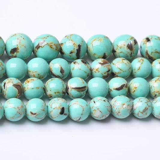 Gold Wire Turquoisee Stone Beads Gemstone Round Crystal Energy Jade Beads Stone Beads for Jewelry Making DIY Bracelet Necklace Jewelry Making 1 Strand 15.5inch 60PCS 6MM