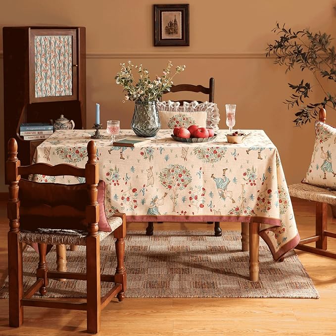 patdrea Designer Vintage Beige Tablecloth for Square Table,Italian Linen Trees Pattern Table Cloth,Decoration Cover for Kitchen Dining Christmas,Tea Party,Thanksgiving,67"x67"-Tatiana a