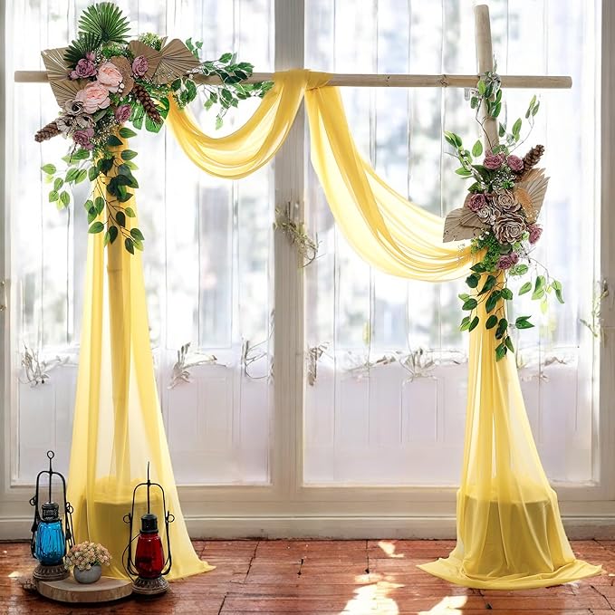 MDS Halloween Chiffon Draping Fabric - 2 Panel, 30" Wide x 50ft Long - Sheer Spooky Arbor & Canopy Drapery for Haunted House Backdrops, Party Ceilings, DIY Costumes & Themed Events - Gold