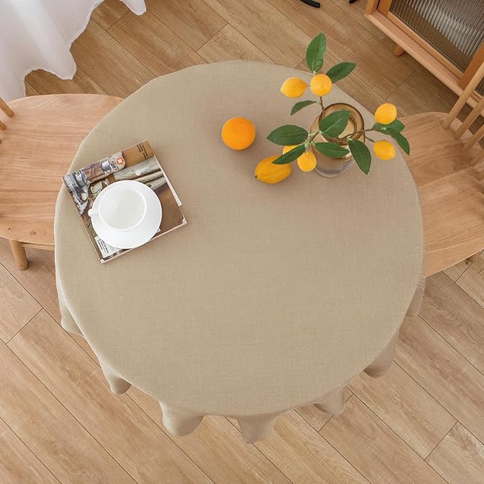 NLMUVW 36 Inch Round Table Cloth, Burlap Linen Tablecloth Textured Water Resistant Farmhouse Decorative Small Table Cover for Dining Kitchen Café
