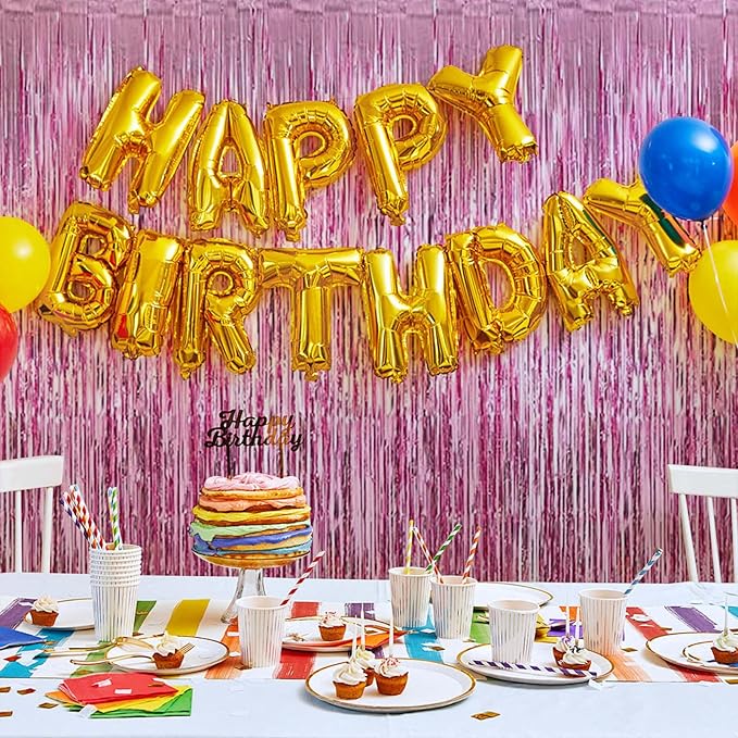 10 Pack Pink Foil Curtain Backdrop 3.2ft x 9.8ft Metallic Tinsel Foil Fringe Curtains Streamer Photo Booth Backdrop for Birthday Party Engagement Bachelorette Party Decorations (Pink)