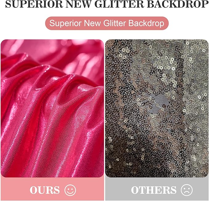 10x10ft Thick Hot Pink Glitter Backdrop Curtain Panels for Parties, Wrinkle Free Sequin Sparking Photo Backdrop Drapes, 2 Panels 5x10ft Shimmer Back Drop Cloth for Wedding Birthday Photography