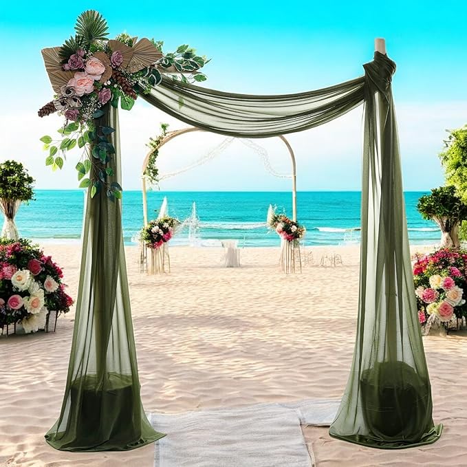 MDS Halloween Chiffon Draping Fabric - 1 Panel, 30" Wide x 40ft Long - Sheer Spooky Arbor & Canopy Drapery for Haunted House Backdrops, Party Ceilings, DIY Costumes & Themed Events - Olive Green