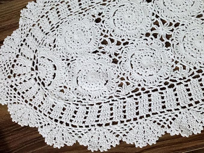Cotton Handmade Crochet lace Table Runners Oval Tablecloth Doilies Doily Table Dresser Scarf Décor,15x35 inch,White