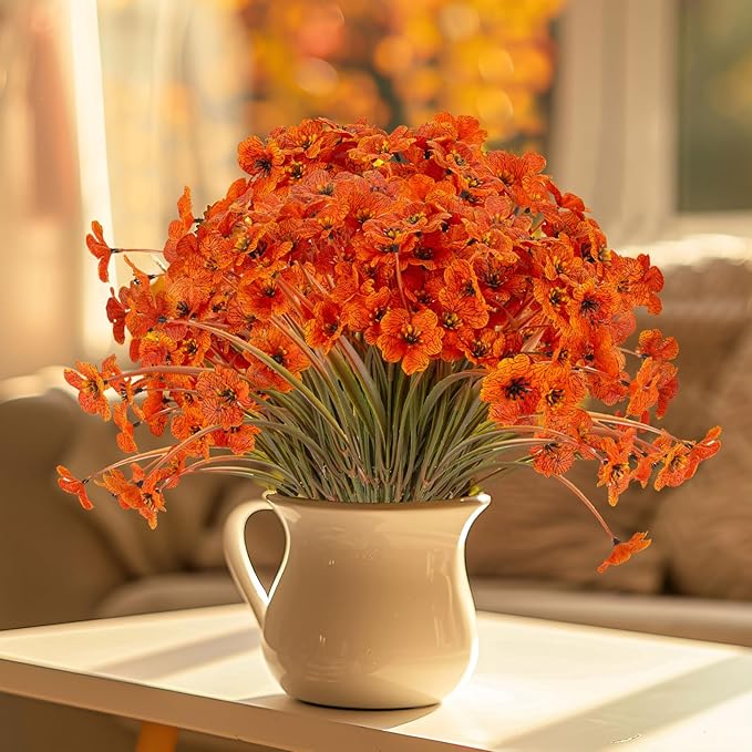 20 Bundles Artificial Fall Flowers Outdoor UV Resistant Fake Flowers No Fade Faux Plastic Plants Garden Porch Window Box Decorating (Fall Brown