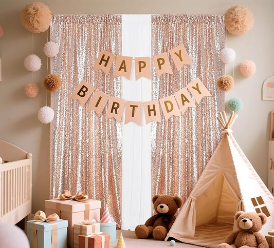 Juya Delight 2Pcs 2FTx8FT Rose Gold Sequin Backdrop Curtains Rose Gold Glitter Photo Backdrops for Party Birthday Wedding Decoration