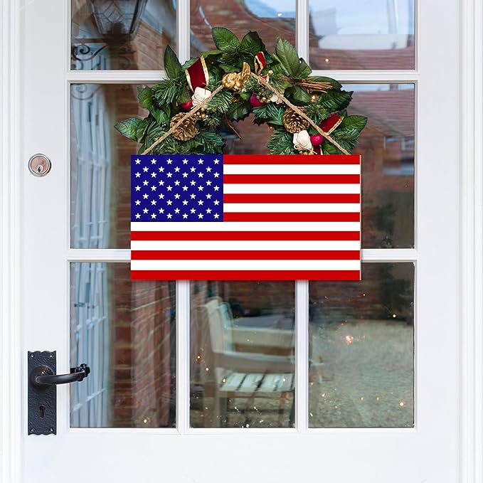 American Flag Door Hanging Sign，Farmhouse Patriotism Artwork Decorations Signs, Framed Indoor Outdoor Decorative Art Ornament for July 4th Independence Day, New Year, Holiday Party, Birthday