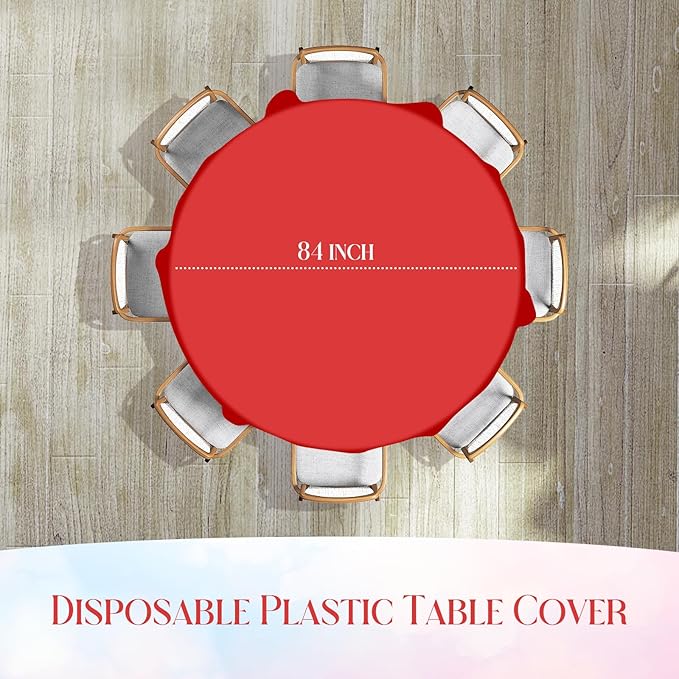 48 Pack Christmas Round Disposable Tablecloth, Red White Green Circle Plastic Tablecloth Bulk, Italy Theme Table Covers for Christmas Family Gathering Dining Banquet Italian Party Decoration,84inch