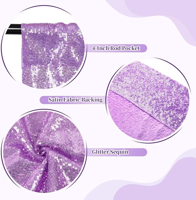SquarePie Sequin Backdrop Less Transparent Background Sparkly Curtain for Wedding Party 4FT x 7FT Lavender