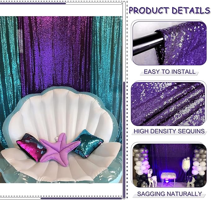 Purple Sequin Backdrop 10FTx10FT 1 Panel Sparkle Curtain Glitter Metal Background Drape for Weddings Showers Parties Photography Halloween