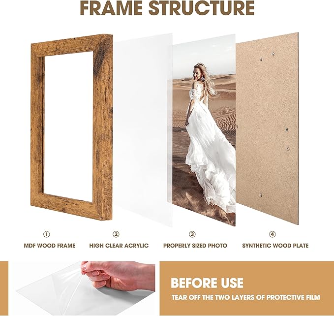 TWING 5x7 Picture Frames Set of 6, Rustic Photo Frames Collage for Wall Decor Mounting or Table Display,Home Decorative Wall Gallery Picture Photo Frame Wood Brown,Walnut