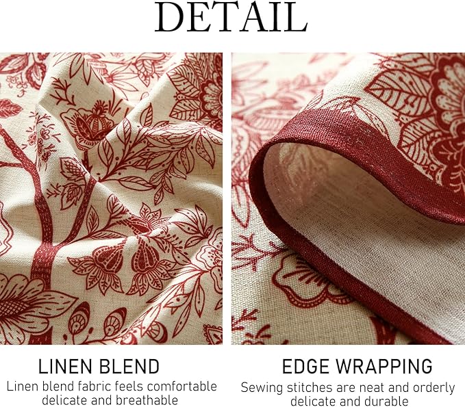 ISAENNE Designer French Linen Round Tablecloth,Red Floral Washable Indoor Table Cloth,Durable Home Decor Tablecloths for Dining Thanksgiving Kitchen Party Christmas,Diameter 67"-Ruyi A