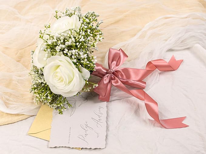 Rose Gold Satin Ribbon 1 inch X Continuous 25 Yards, Single Face Polyester Ribbon Perfect for Gift Wrapping, Flower Bouquet, Wedding Decor, Crafts, Bow Making, Sewing and More