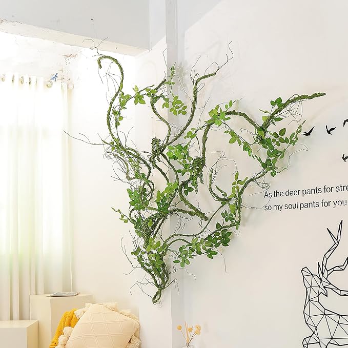 118 inch Big Artificial Green Tree Branches Ivy Grapevine Garland Fake Tree Trunk Wall Door Hanging Plants Twigs Moss for Garden Home Wedding Outdoor Jungle Leaves Room Decoration