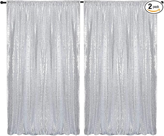 4FTx8FT Silver Sequin Backdrop Curtains 2 Panels Sparkly Background Drapes Glitter Photo Background for Wedding Baby Shower Stage Decorations