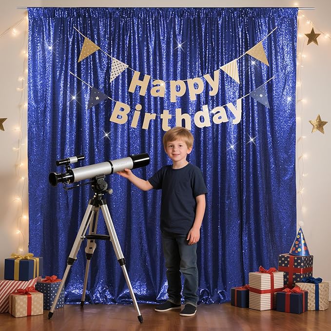 SquarePie Sequin Backdrop Less Transparent Background Sparkly Curtain for Wedding Party 4FT x 7FT Navy Blue