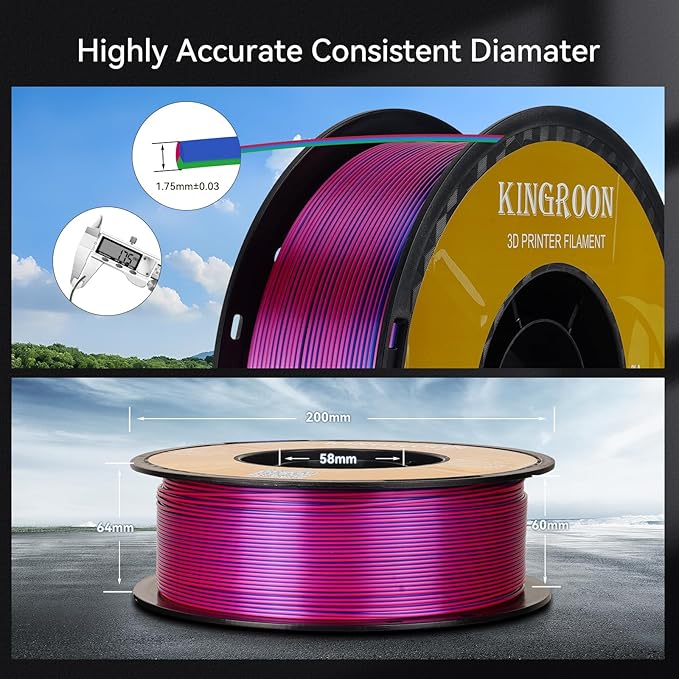 Kingroon 16KG Silk PLA 3D Printer Filament Bundle Dual Color Triple Color Pla Filament 1.75mm Multicolor Filament for Most FDM 3D Printer, 1KG X 16 Spools
