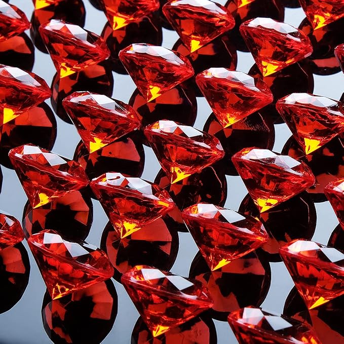 Acrylic Diamond Fake Gems Vase Filler, Babenest 240pcs 3/4 Inch Faux Diamonds Crystals Jewels for Table Scatters Wedding Party Event Arts & Crafts Birthday Decoration Favor (Red)
