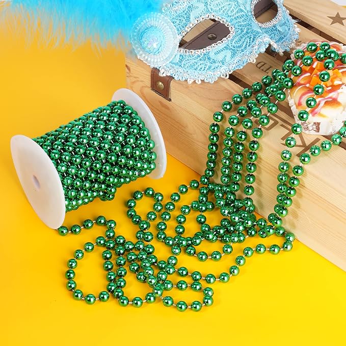 Faux Pearl Bead Garland - 10mm Christmas Tree Beads 11 Yards Green Pearl Strands Spool Roll for Wedding Party Christmas Tree Decoration
