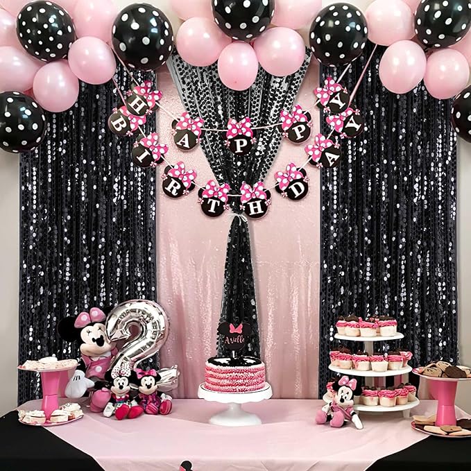 Black Big Payette Sequin Backdrop - 2 Pieces 4ftx8ft Birthday Party Reception Photo Booth Backdrop Curtains Drapes Fabric