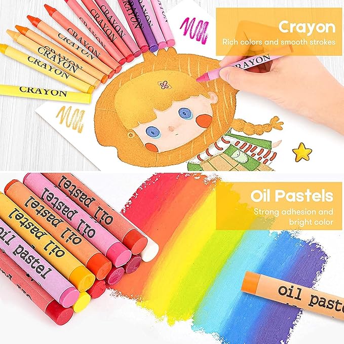 Back to School Supplies for Kids Teen Girls Boys, Art Set Case with Trifold Easel, Scratch Paper, Sketch Pad, Coloring Book, Crayons, Pencils, Oil Pastels, Watercolors, Sharpener
