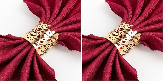 150PCS Rose Flower Paper Napkin Rings, Simple Napkin Holders Dinner Tables Rings Elegant Ornament Table Setting Decoration for Wedding, Christmas, Thanksgiving, Holiday, Party (Gold) (Pack of 2)