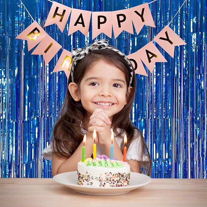 2 Pack Blue Party Decorations Ocean Party Decor Supplies Blue Party Streamers Birthday Decorations Tinsel Foil Fringe Curtains Photo Booth Props Celebration Decorations