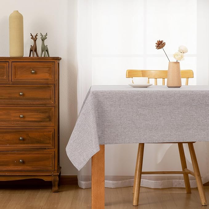 Hiasan 2 Pack Faux Linen Rectangle Tablecloth - Wrinkle and Stain Resistant Washable Table Cloth for Kitchen Dining Room Holiday Dinner, Stone, 70 x 90 Inch