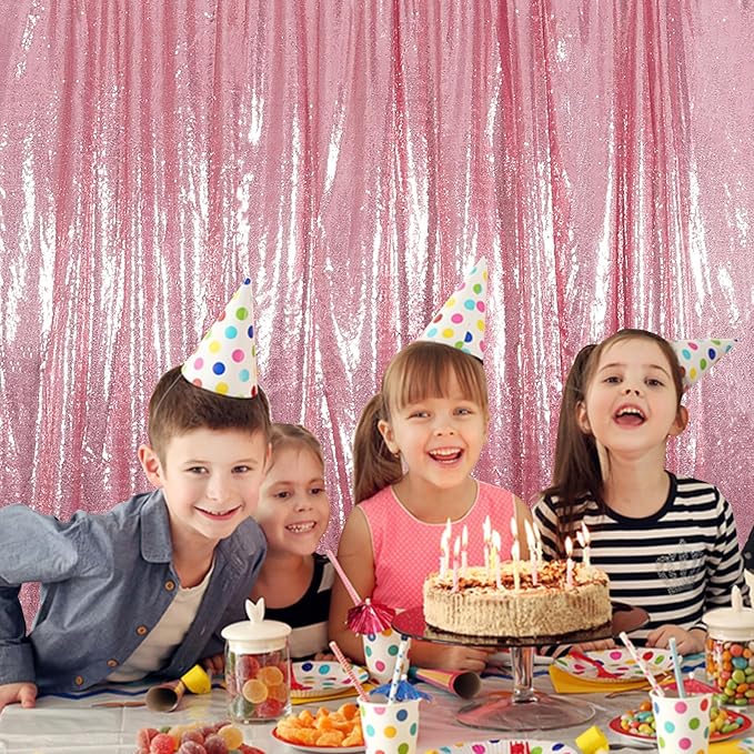 Juya Delight Pink Sequin Backdrop Curtain,Non See Through Photo Background Backdrop,Shimmer Wall Backdrop for Party,6FTx8ft,Fuchsia Pink